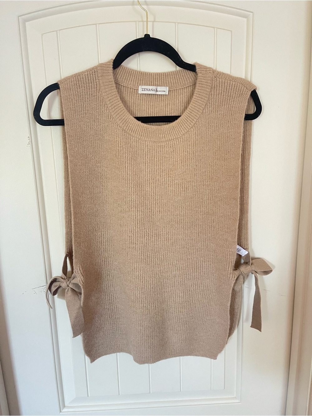 Zenana Outfitters Beige Knit Side-Tie Sweater Vest